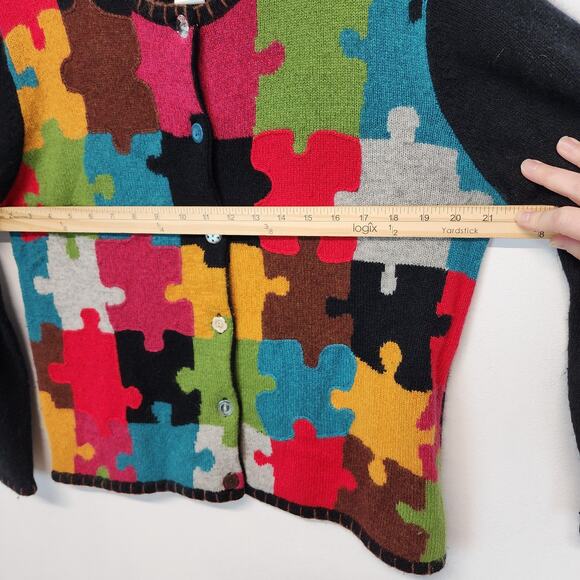 Vintage Susan Bristol Puzzle Knit Cardigan Size M Embroidery Silk Angora Autism - Picture 12 of 15